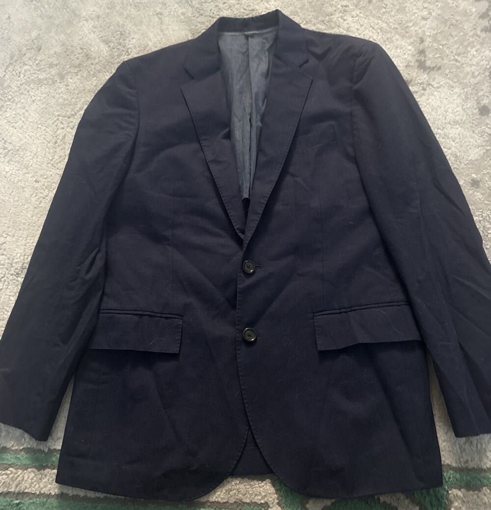 J Crew Ludlow Larusmiani Blazer Mens 38S Double Vent 2 Button Cotton Blue